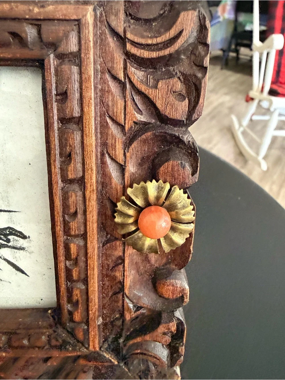 Jo Marz First Edition 67/500 Hand Carved Wood Monkey Picture Frame Brass Accents